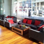 Bild von der Fensterfront in der Lobby des Radisson blu Glasgow