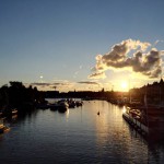 Sonnenuntergang in Stockholm in der Nähe des Vasa Museums