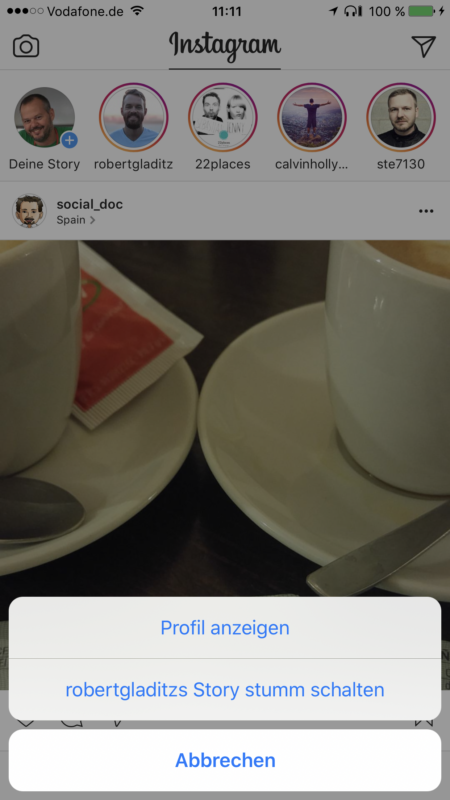 Musterbild zum "Stumm schalten" von Instagram Stories