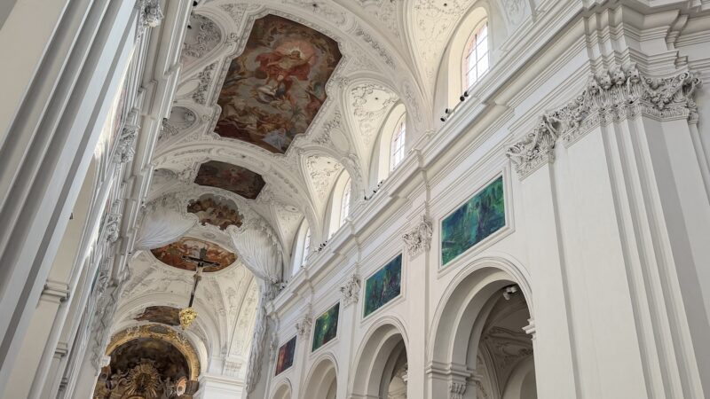 Ein Blick auf die wunderbaren Decken- und Seitengemälde im Neumünster Würzburg